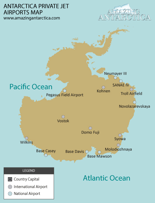 Antarctica private jet airports map