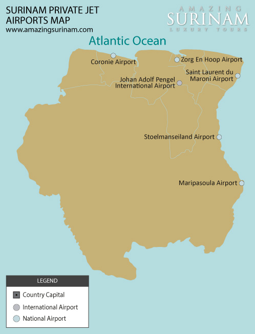 Surinam private jet airports map