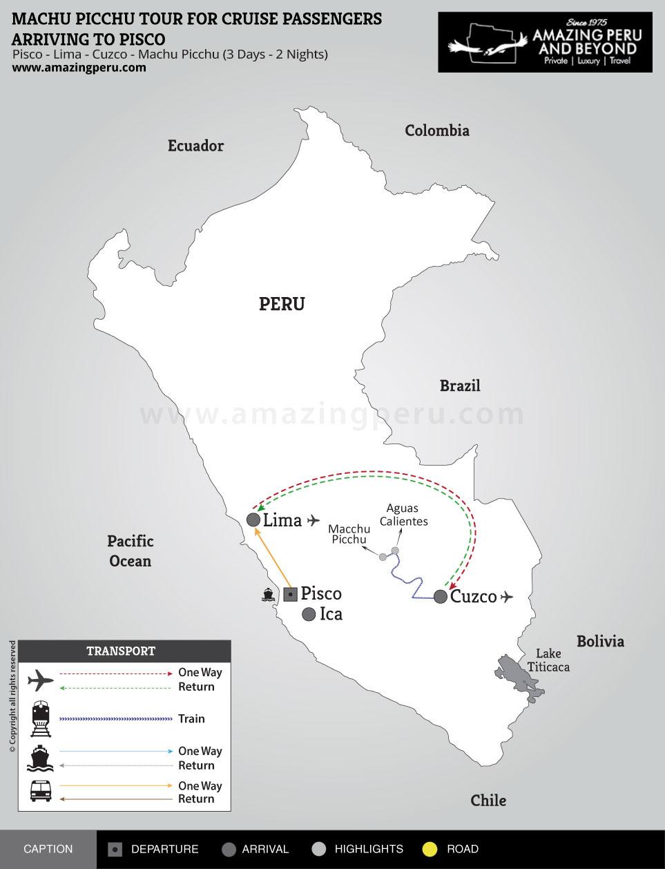 Machu Picchu tour for cruise passengers arriving to Pisco - 3 days / 2 nights. Machu Picchu tour for cruise passengers arriving to Pisco - 3 days / 2 nights.