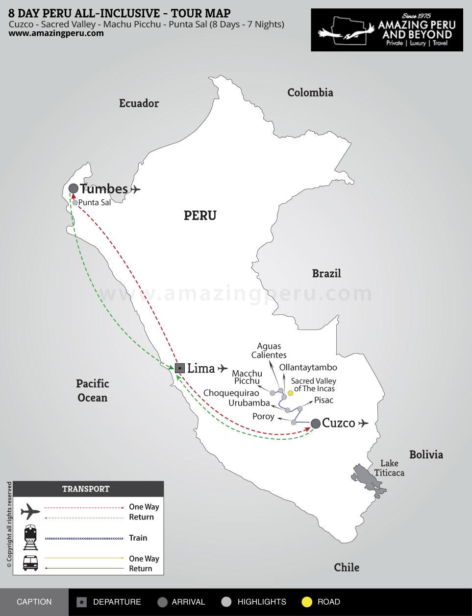 8 day Peru All-Inclusive Tour - 8 days / 7 nights.