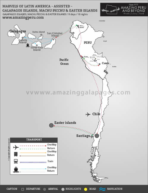 Marvels of Latin America - Assisted - Galapagos Islands, Machu Picchu & Easter Islands - 19 days / 18 nights. Marvels of Latin America - Assisted - Galapagos Islands, Machu Picchu & Easter Islands - 19 days / 18 nights.