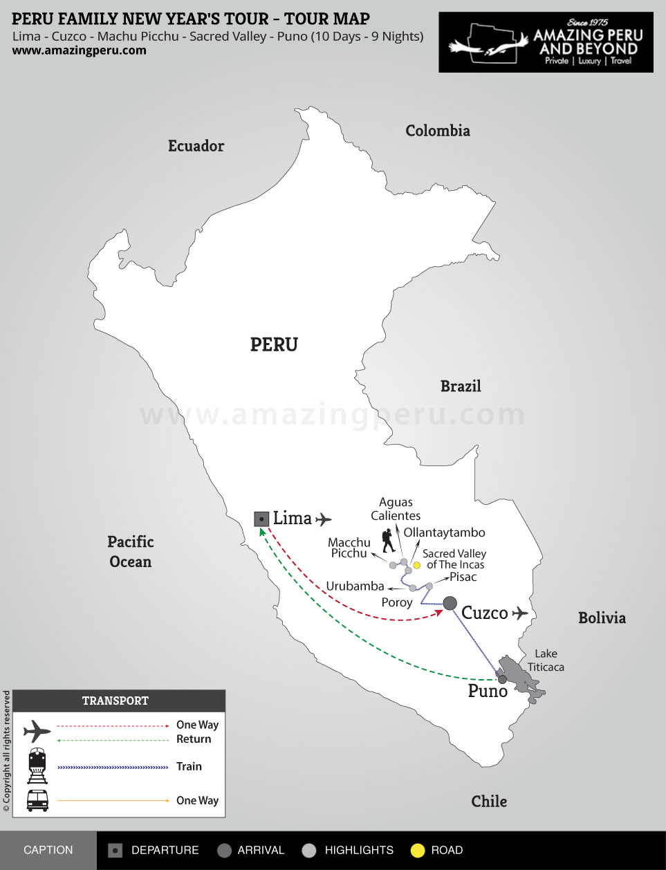 tour map: Peru Family New Year's Tour - 10 days / 9 nights.