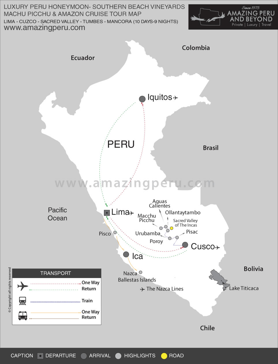 Luxury Peru Honeymoon - Southern Beach, Vineyards, Machu Picchu & Amazon Cruise - 11 days / 10 nights.