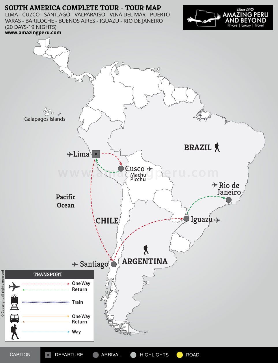 South America Complete Tour<br />Peru, Chile, Argentina & Brazil Tour - 20 days / 19 nights.